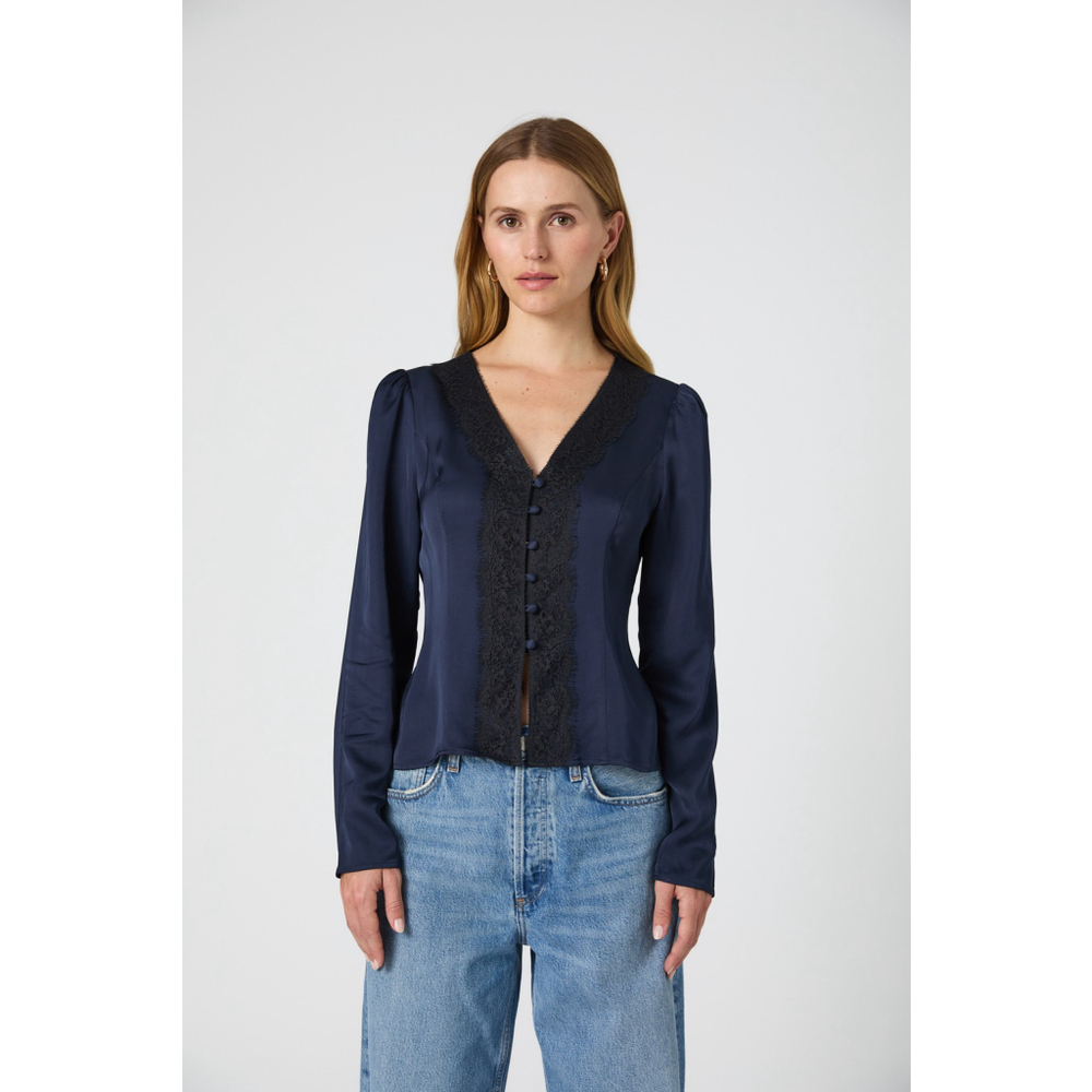 French connection, Ennis Satin Lace V-Neck Blouse. Size 6. #97